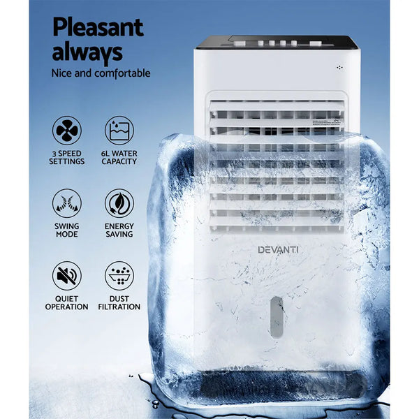 Devanti Evaporative Air Cooler Conditioner Portable 6L Cooling Fan Humidifier Deals499