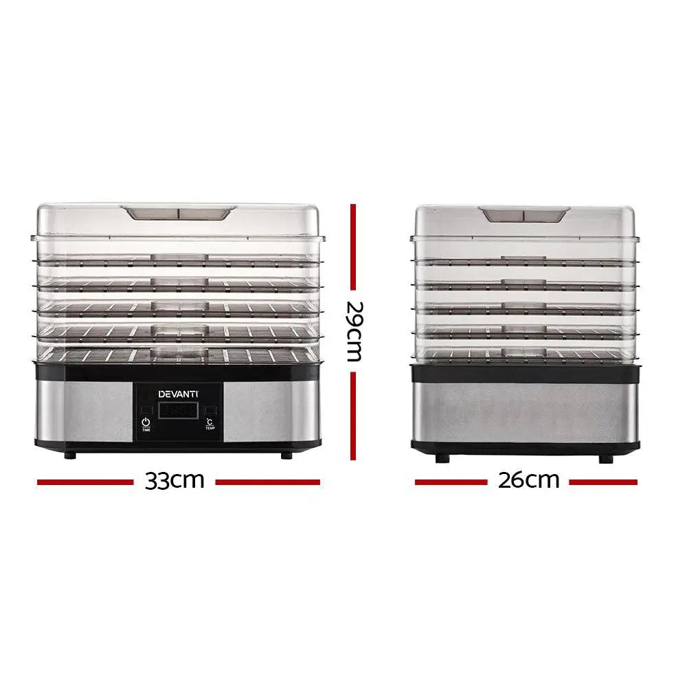 Devanti Food Dehydrator with 5 Trays - Silver Deals499
