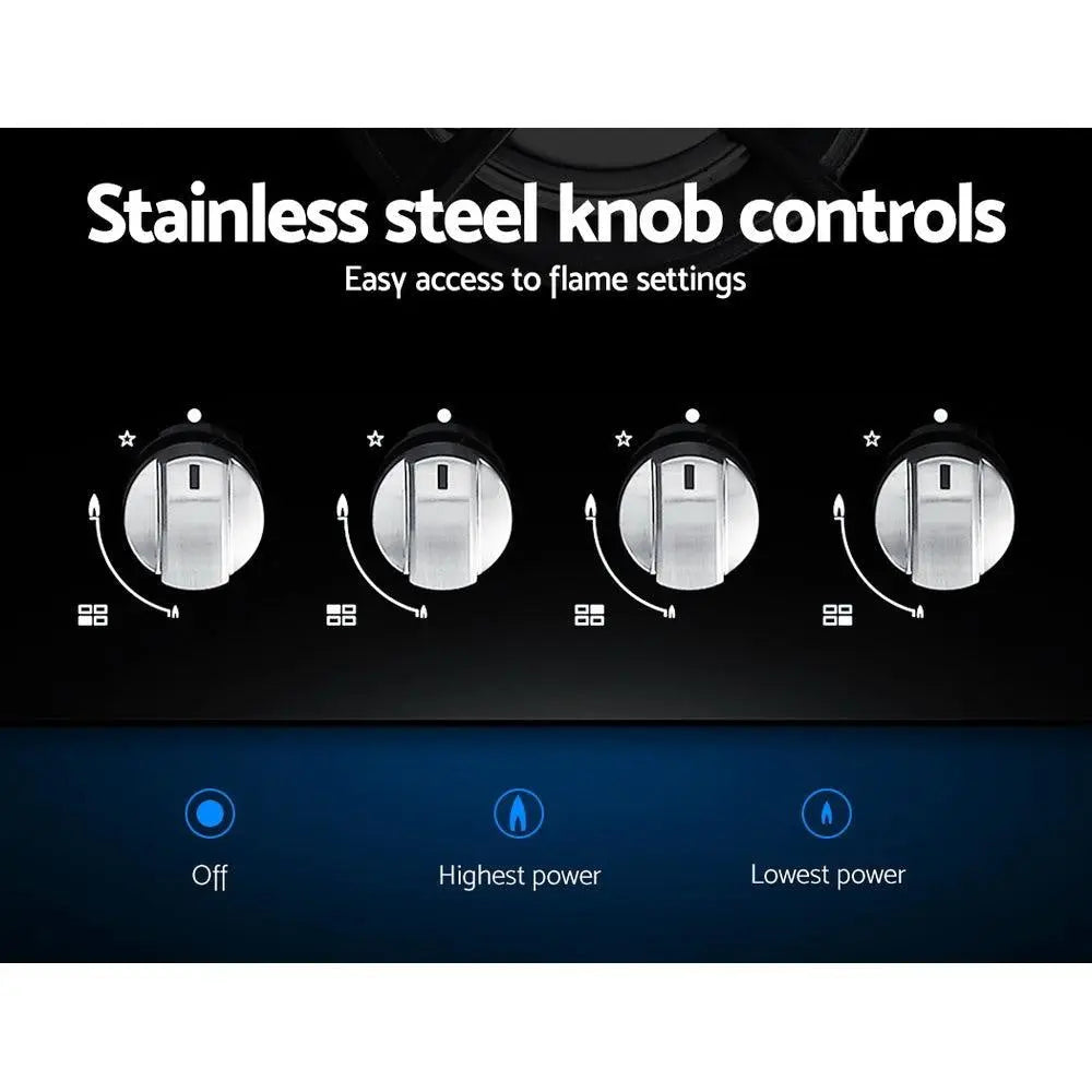 Devanti Gas Cooktop 60cm 4 Burner Ceramic Glass Cook Top Stove Hob Cooker LPG NG Black Deals499