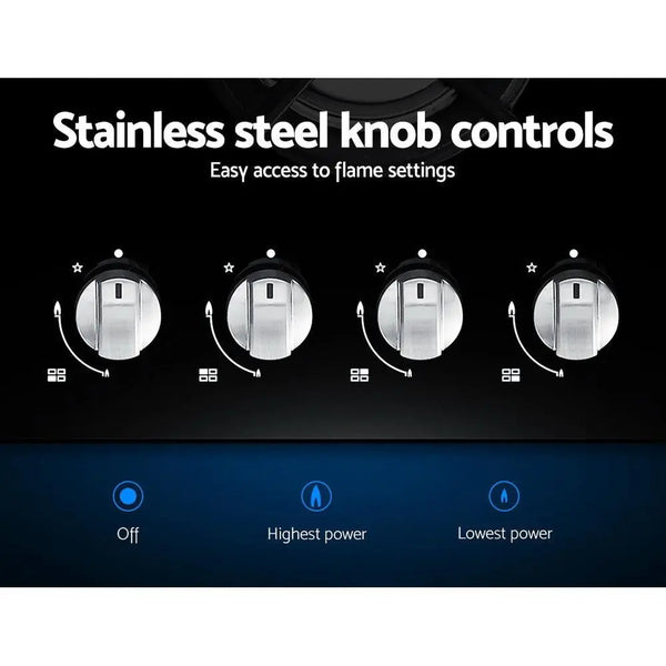 Devanti Gas Cooktop 60cm 4 Burner Ceramic Glass Cook Top Stove Hob Cooker LPG NG Black Deals499