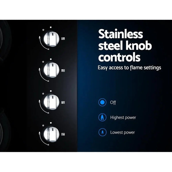 Devanti Gas Cooktop 60cm 4 Burner Glass Cook Top Cooker Stove Hob NG LPG Black Deals499
