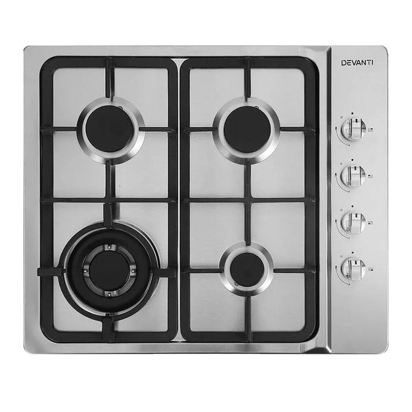 Devanti Gas Cooktop 60cm Kitchen Stove 4 Burner Cook Top NG LPG Stainless Steel Silver Deals499