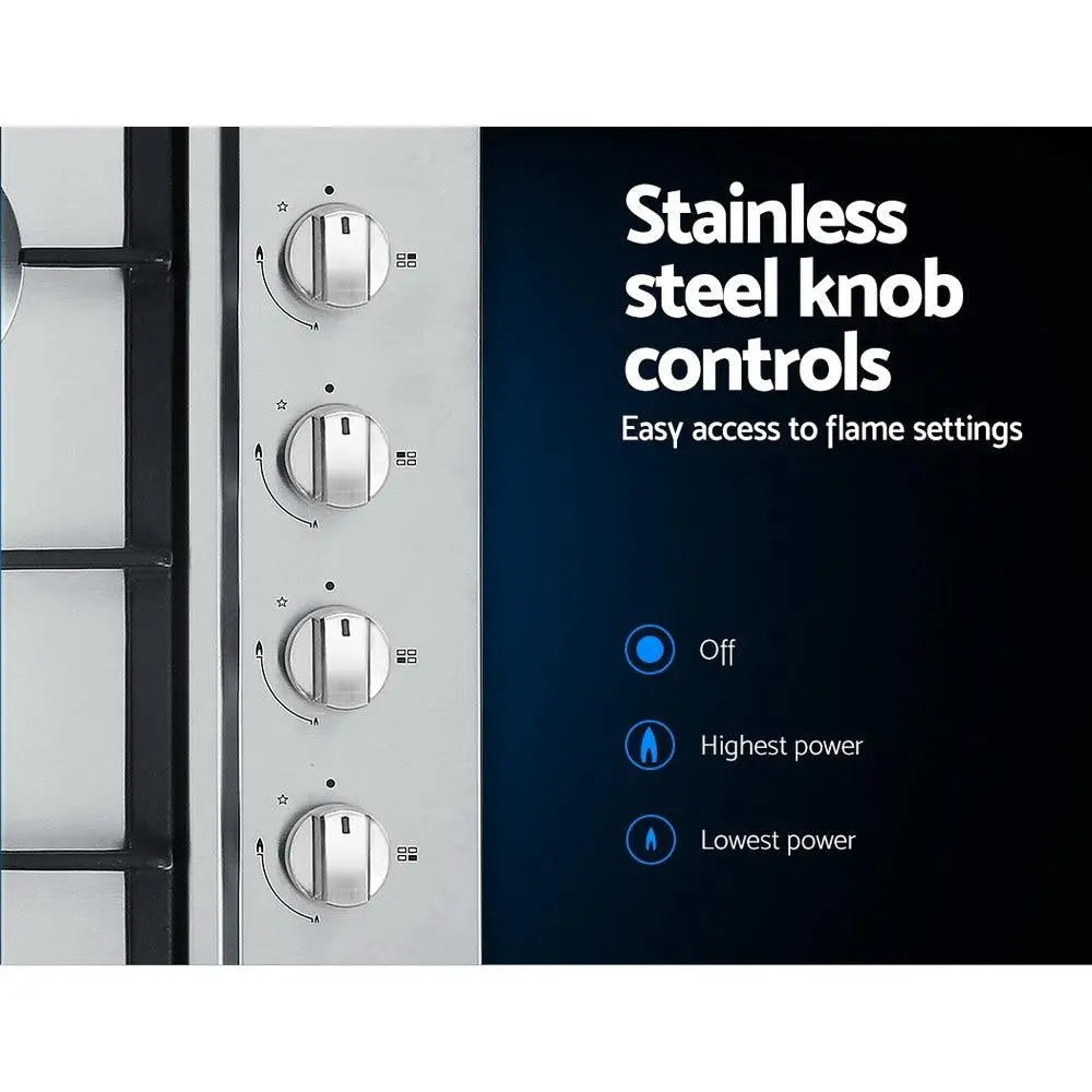 Devanti Gas Cooktop 60cm Kitchen Stove 4 Burner Cook Top NG LPG Stainless Steel Silver Deals499