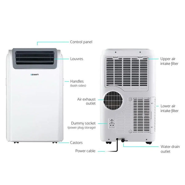 Devanti Portable Air Conditioner Cooling Mobile Fan Cooler Dehumidifier Window Kit White 3300W Deals499
