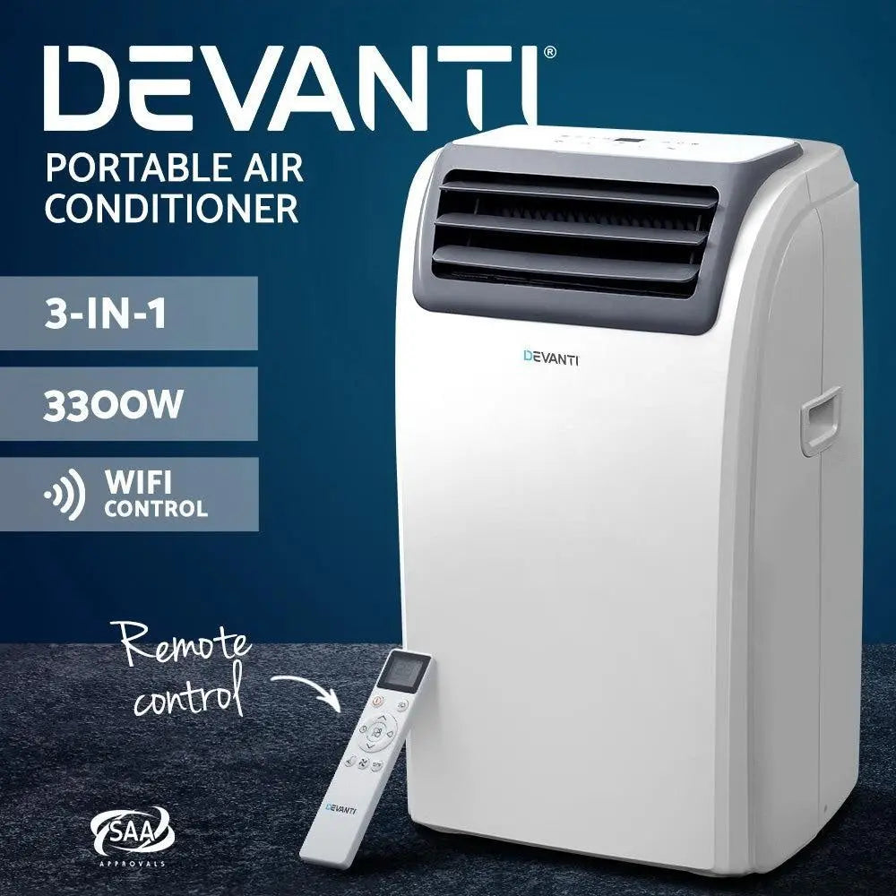 Devanti Portable Air Conditioner Cooling Mobile Fan Cooler Dehumidifier Window Kit White 3300W Deals499