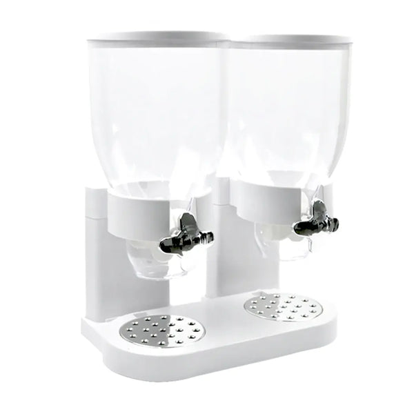 Double Cereal Dispenser Dry Food Storage Container Dispense Machine White Deals499