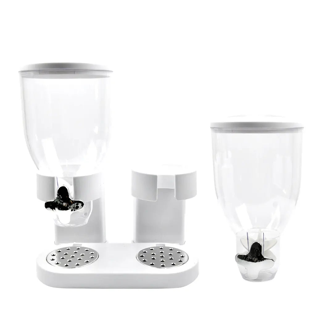 Double Cereal Dispenser Dry Food Storage Container Dispense Machine White Deals499