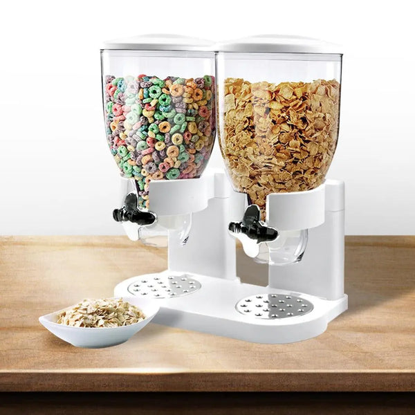 Double Cereal Dispenser Dry Food Storage Container Dispense Machine White Deals499