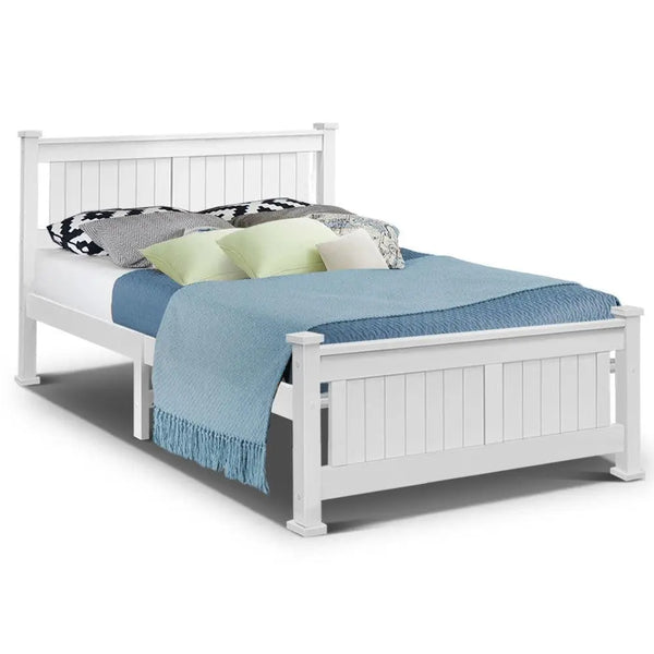 Double Size Wooden Bed Frame - White Deals499