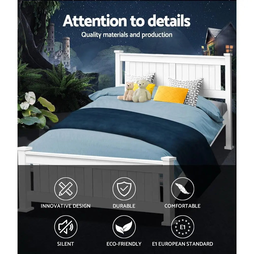 Double Size Wooden Bed Frame - White Deals499