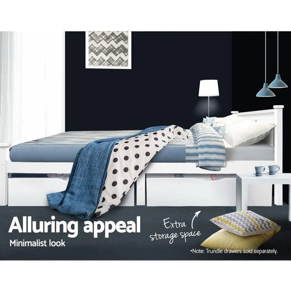 Double Size Wooden Bed Frame - White Deals499