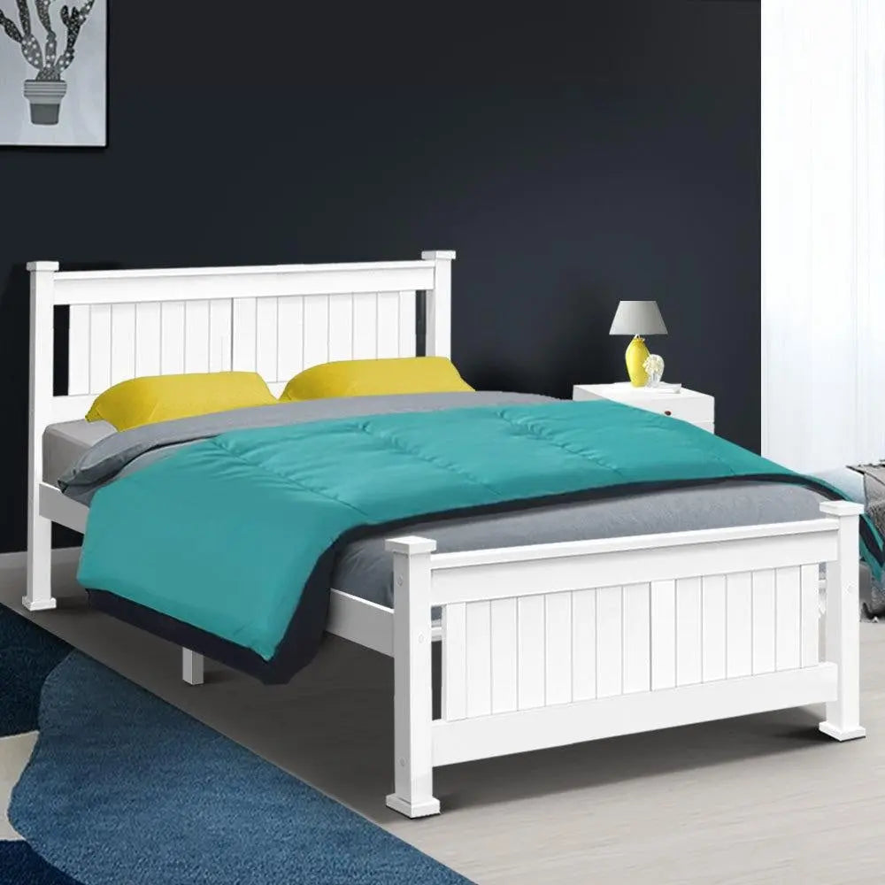 Double Size Wooden Bed Frame - White Deals499