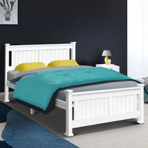 Double Size Wooden Bed Frame - White Deals499
