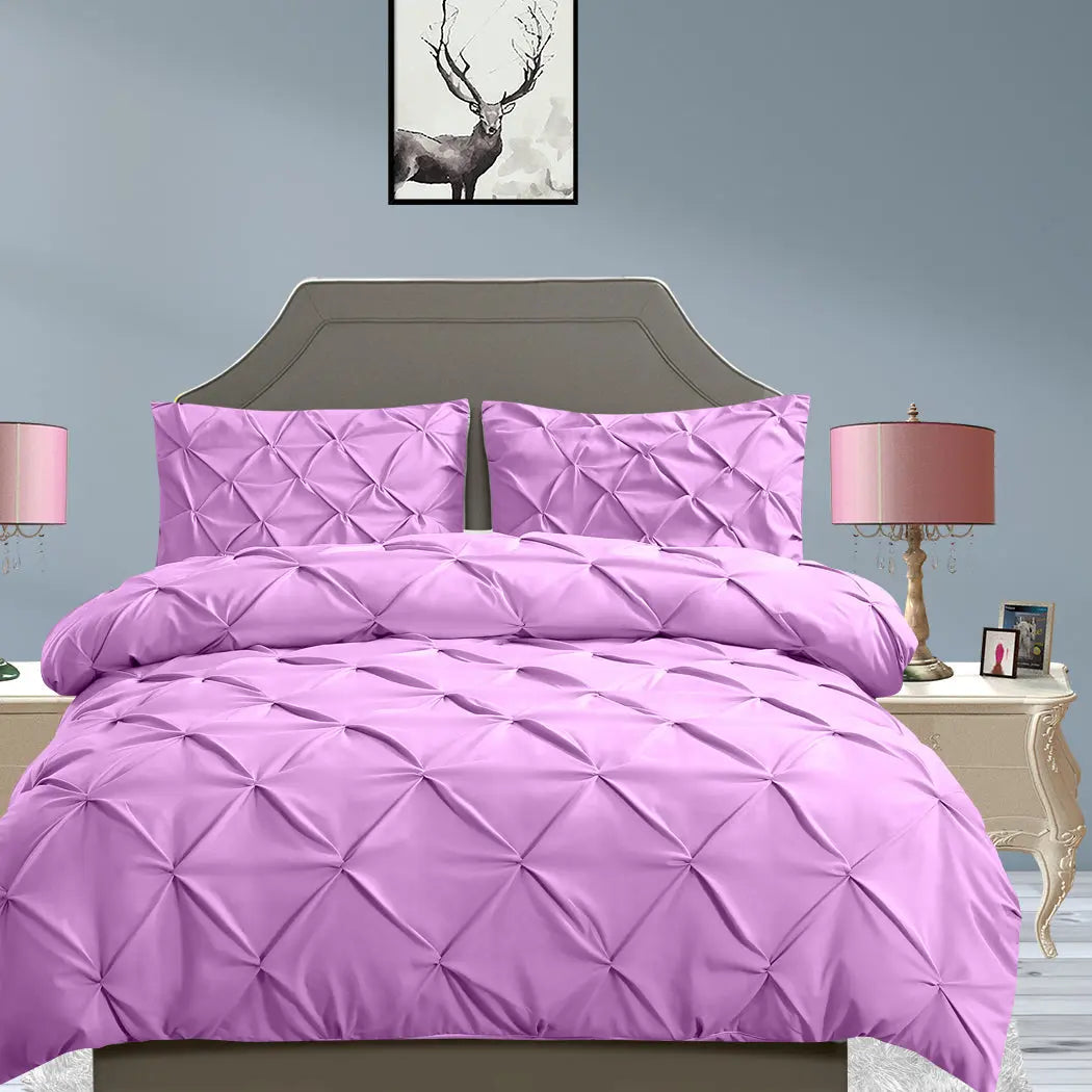 DreamZ Diamond Pintuck Duvet Cover and Pillow Case Set in UK Size in Plum Colour Deals499