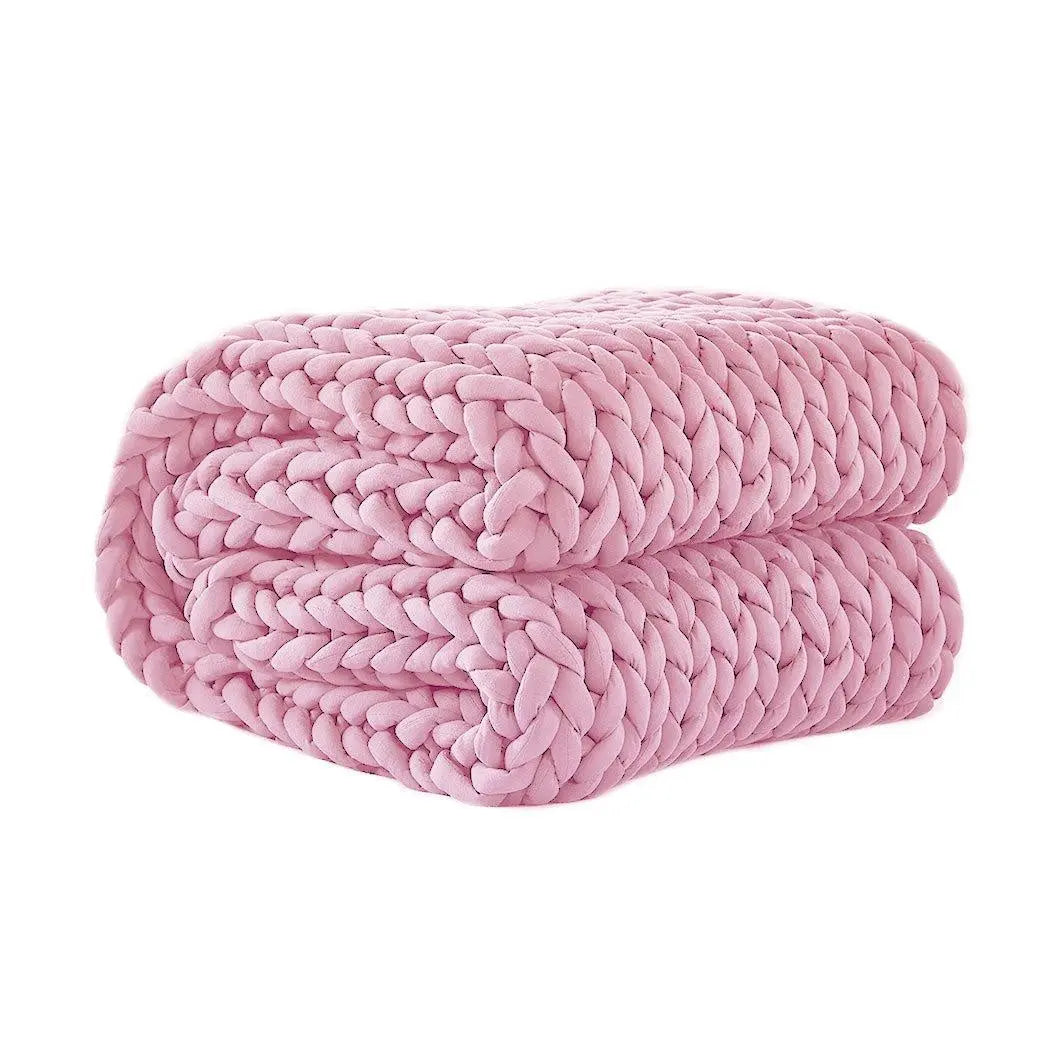 DreamZ Knitted Weighted Blanket Chunky Bulky Knit Throw Blanket 6.5KG Pink Deals499