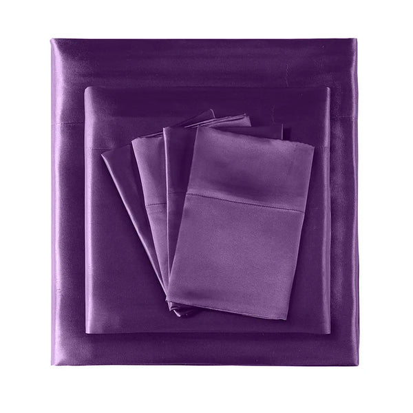DreamZ Ultra Soft Silky Satin Bed Sheet Set in King Single Size in Purple Colour Deals499