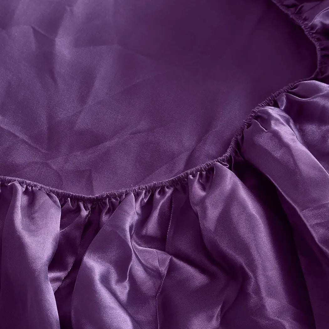 DreamZ Ultra Soft Silky Satin Bed Sheet Set in King Single Size in Purple Colour Deals499