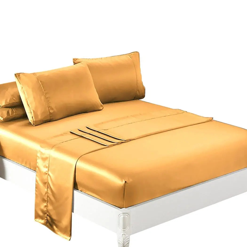 DreamZ Ultra Soft Silky Satin Bed Sheet Set in Queen Size in Gold Colour Deals499