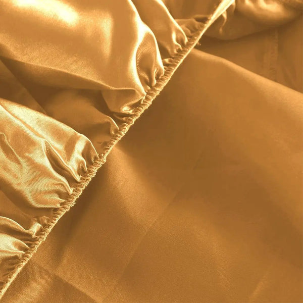 DreamZ Ultra Soft Silky Satin Bed Sheet Set in Queen Size in Gold Colour Deals499