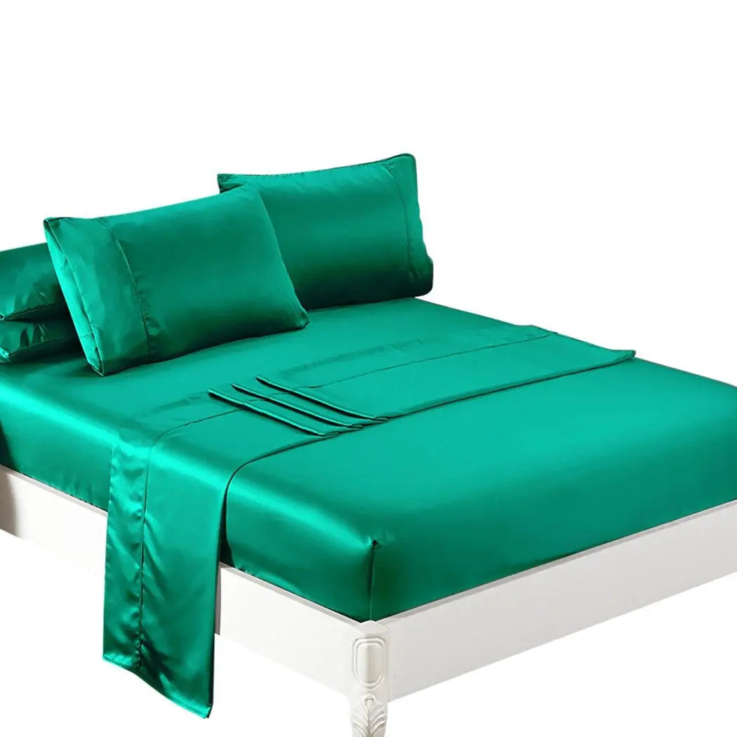 DreamZ Ultra Soft Silky Satin Bed Sheet Set in Queen Size in Teal Colour Deals499