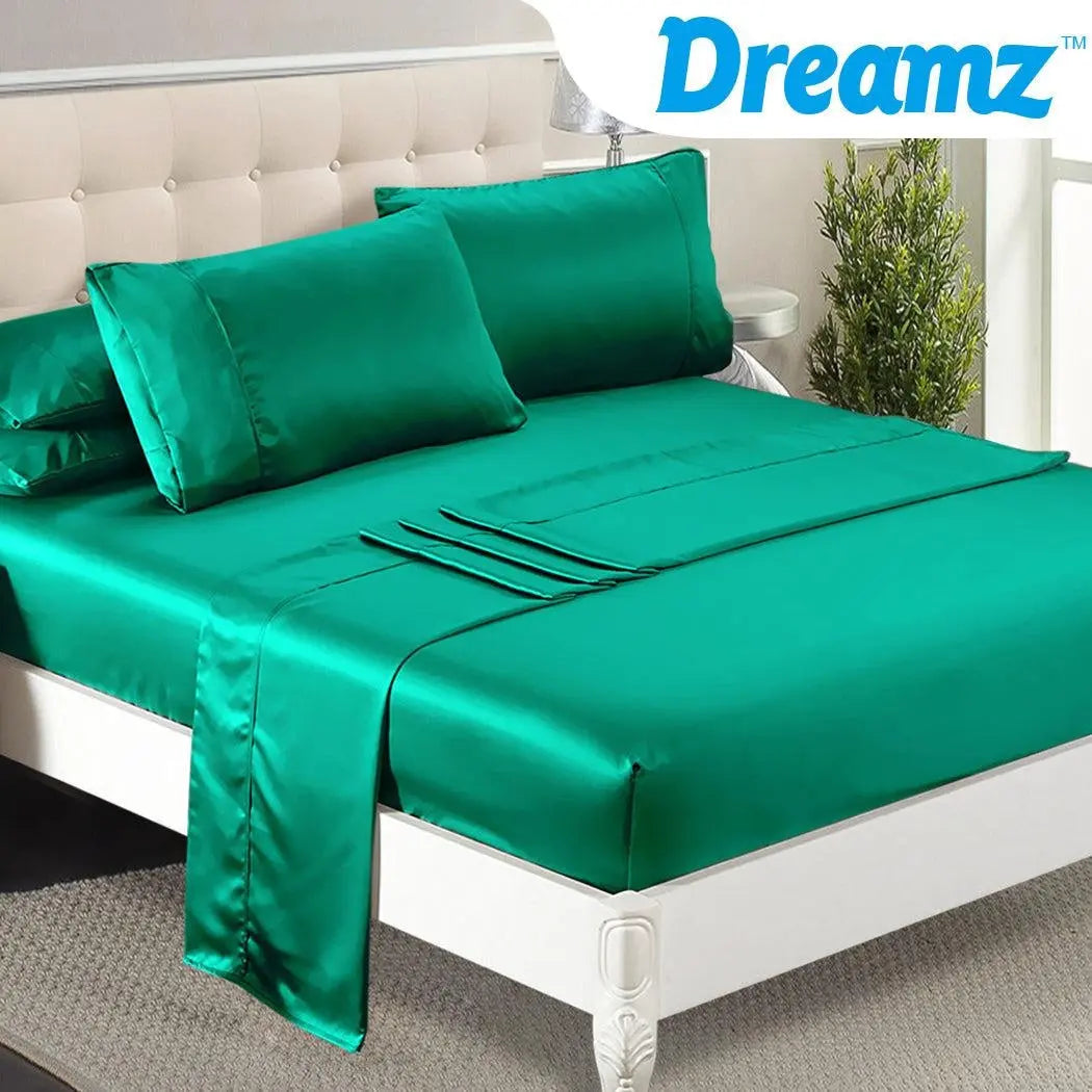 DreamZ Ultra Soft Silky Satin Bed Sheet Set in Queen Size in Teal Colour Deals499