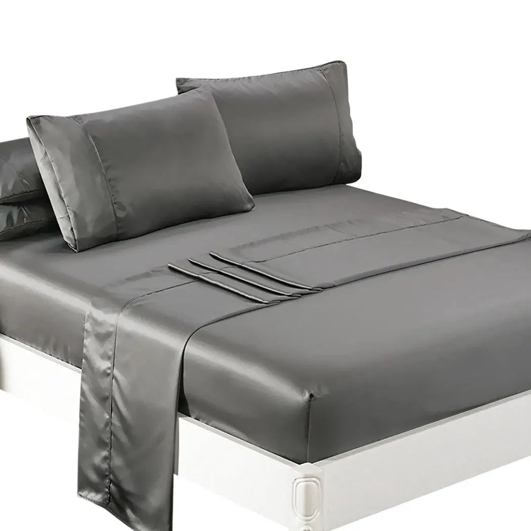 DreamZ Ultra Soft Silky Satin Bed Sheet Set in Single Size in Charcoal Colour Deals499