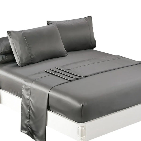 DreamZ Ultra Soft Silky Satin Bed Sheet Set in Single Size in Charcoal Colour Deals499