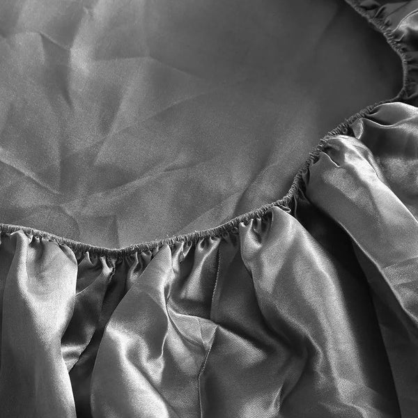 DreamZ Ultra Soft Silky Satin Bed Sheet Set in Single Size in Charcoal Colour Deals499