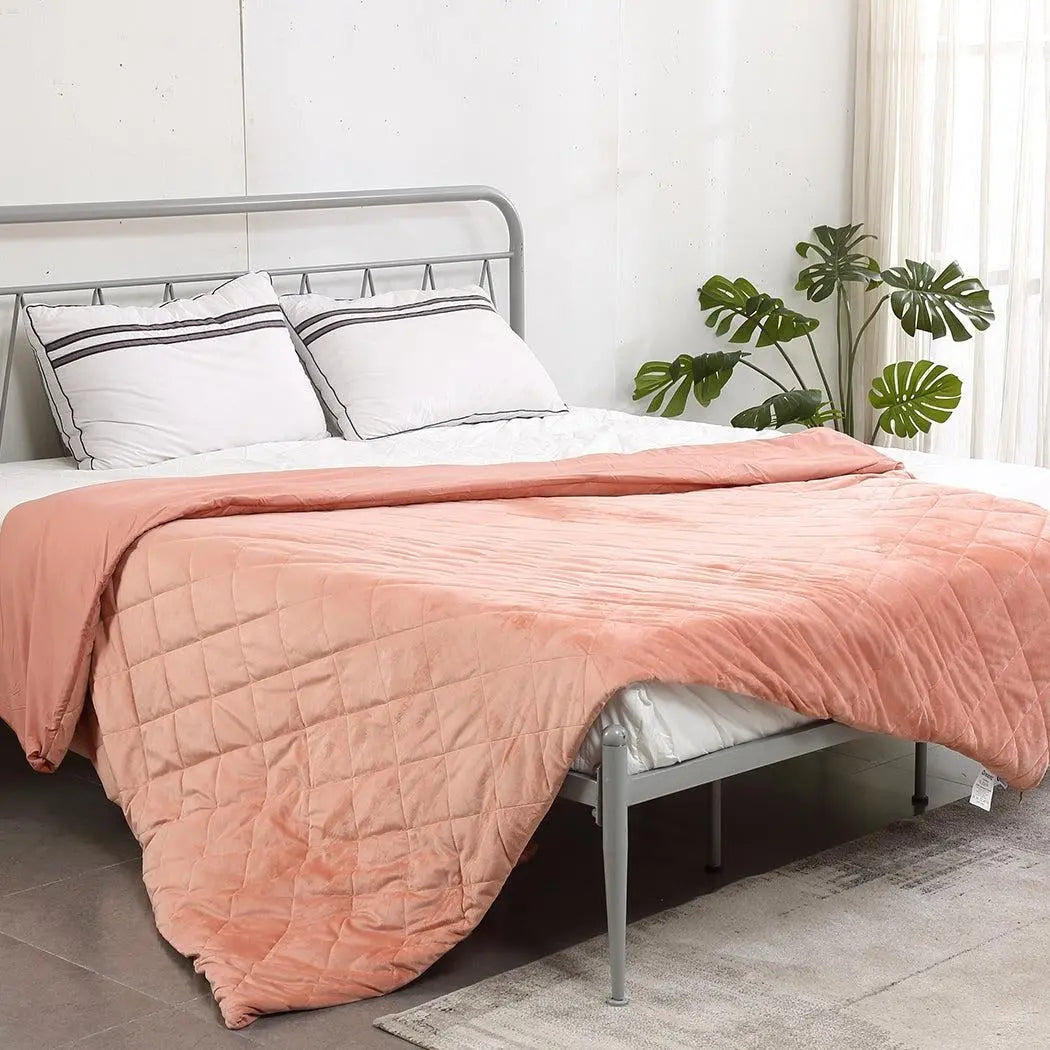 DreamZ Weighted Blanket 10KG Heavy Gravity Deep Relax Adults Cotton Cover Pink Deals499