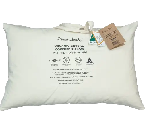 Dreamaker Organic Cotton Covered Pillow with Repreve Deals499