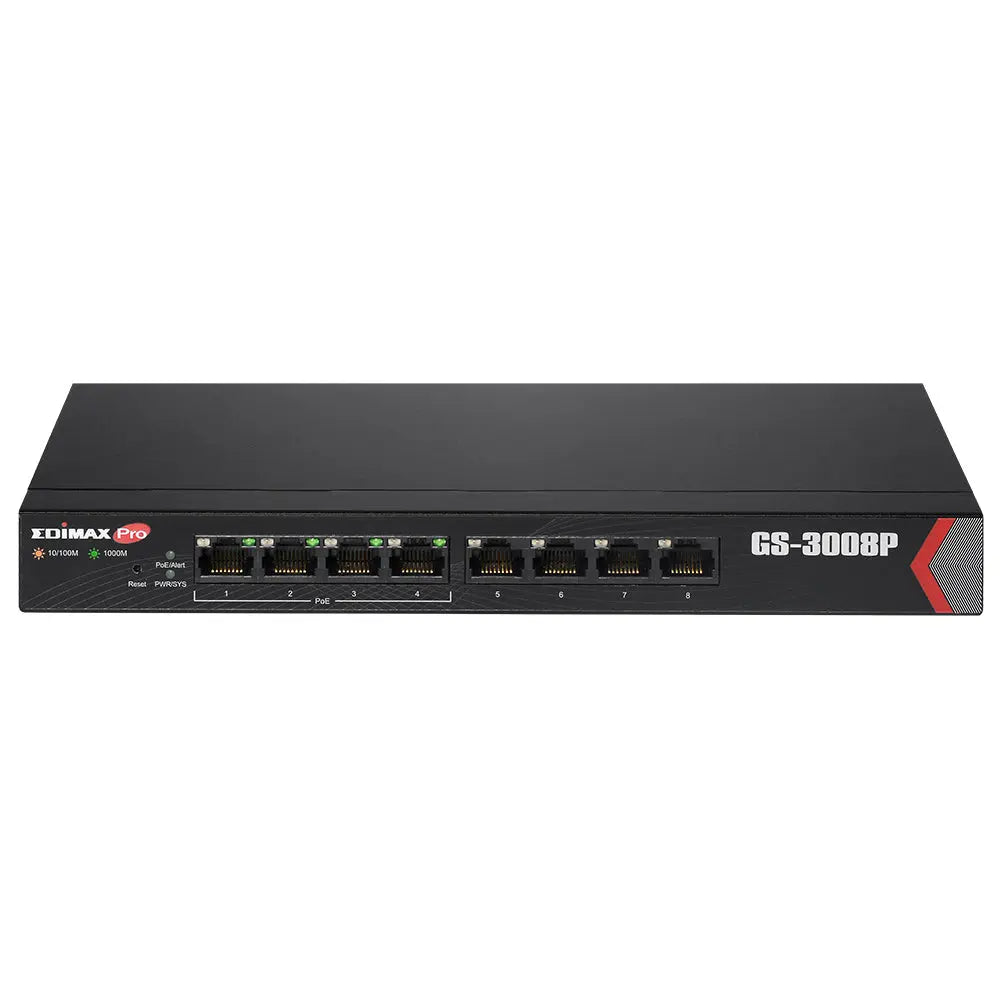 EDIMAX Pro GS-3008P Long Range 8-Port Gigabit Web Managed Switch with 4 PoE+ Ports EDIMAX