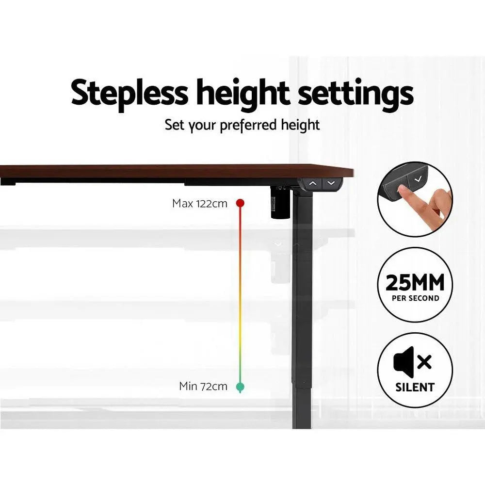 Electric Motorised Height Adjustable Standing Desk - Black Frame with 140cm Walnut Top Deals499