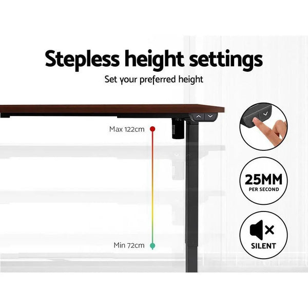 Electric Motorised Height Adjustable Standing Desk - Black Frame with 140cm Walnut Top Deals499