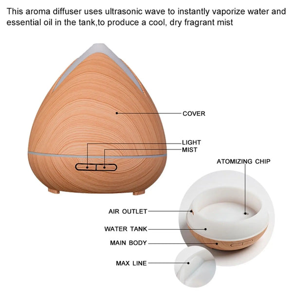 Essential Oils Ultrasonic Aromatherapy Diffuser Air Humidifier Purify 400ML Light Wood Deals499