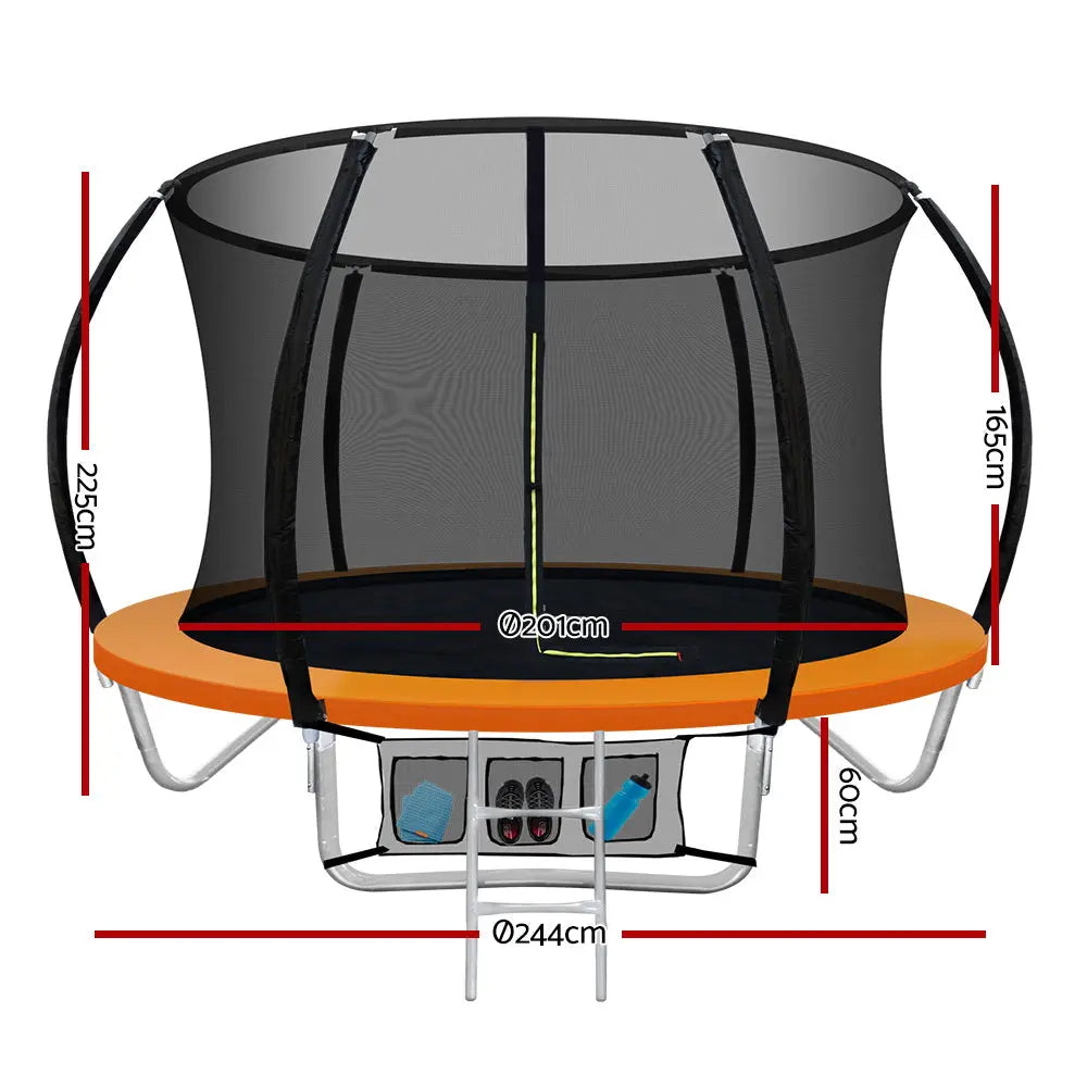 Everfit 8FT Trampoline Round Trampolines Kids Present Gift Enclosure Safety Net Pad Outdoor Orange Deals499