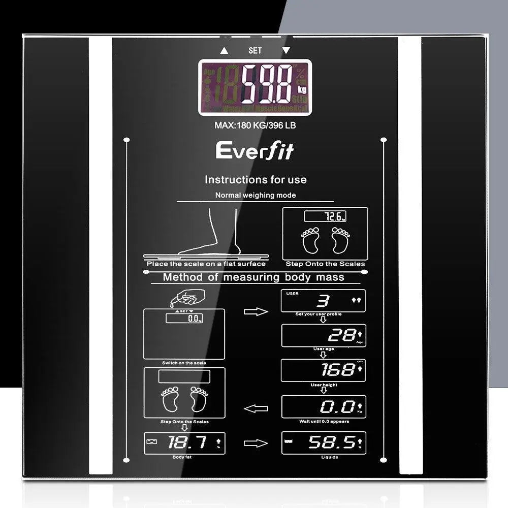 Everfit Bathroom Scales Digital Body Fat Scale 180KG Electronic Monitor Tracker Deals499