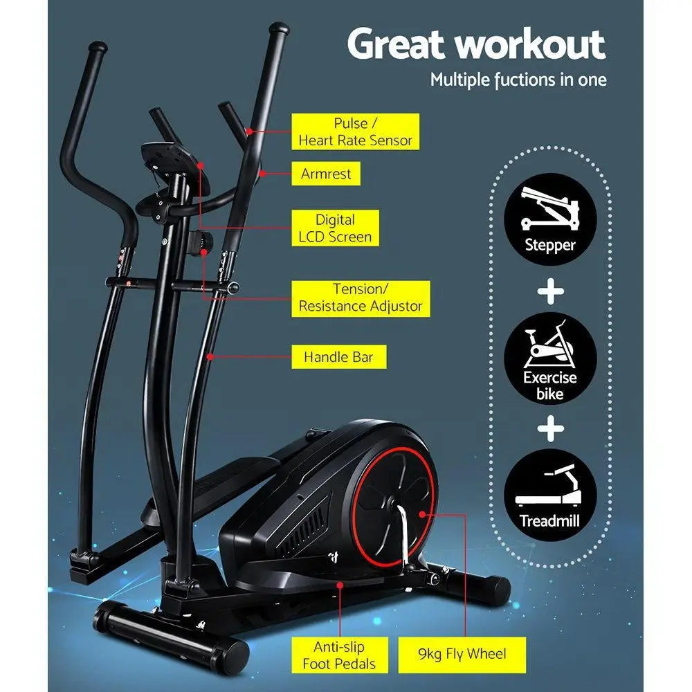 Everfit Elliptical Cross Trainer Exercise Bike Fitness Equipment Home Gym Black Deals499