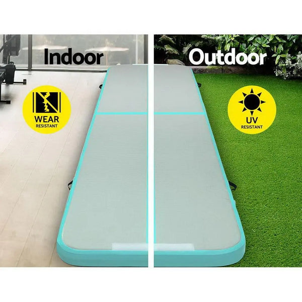 Everfit GoFun 4X1M Inflatable Air Track Mat with Pump Tumbling Gymnastics Green Deals499