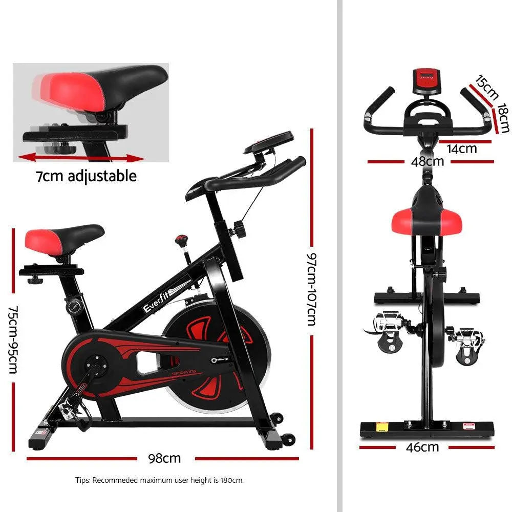 Everfit Spin Exercise Bike Cycling Fitness Commercial Home Workout Gym Equipment Black Deals499