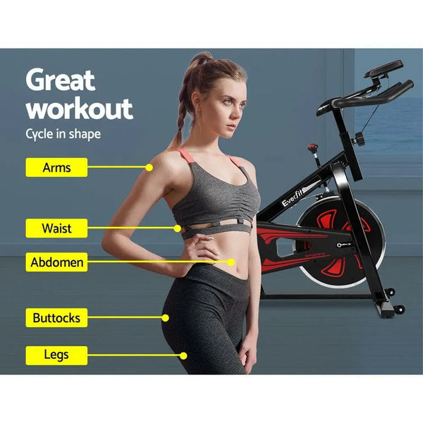 Everfit Spin Exercise Bike Cycling Fitness Commercial Home Workout Gym Equipment Black Deals499