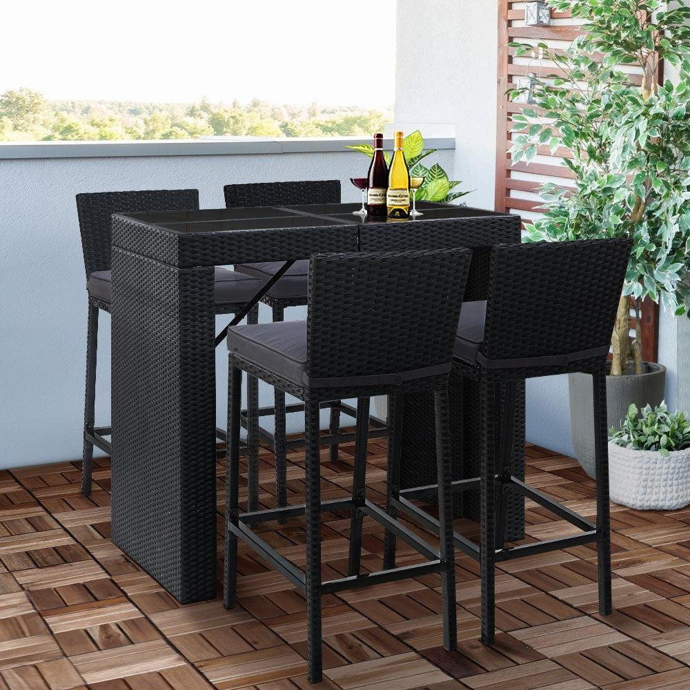 Gardeon Outdoor Bar Set Table Chairs Stools Rattan Patio Furniture 4 Seaters Deals499