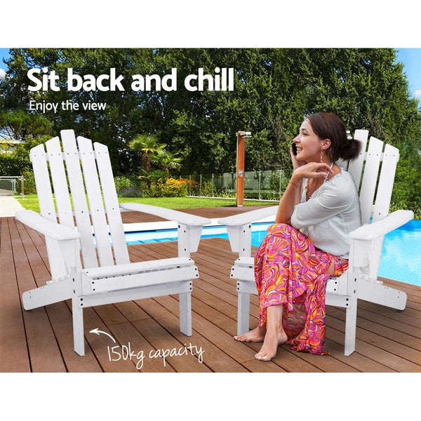 Gardeon Outdoor Sun Lounge Beach Chairs Table Setting Wooden Adirondack Patio - White Deals499