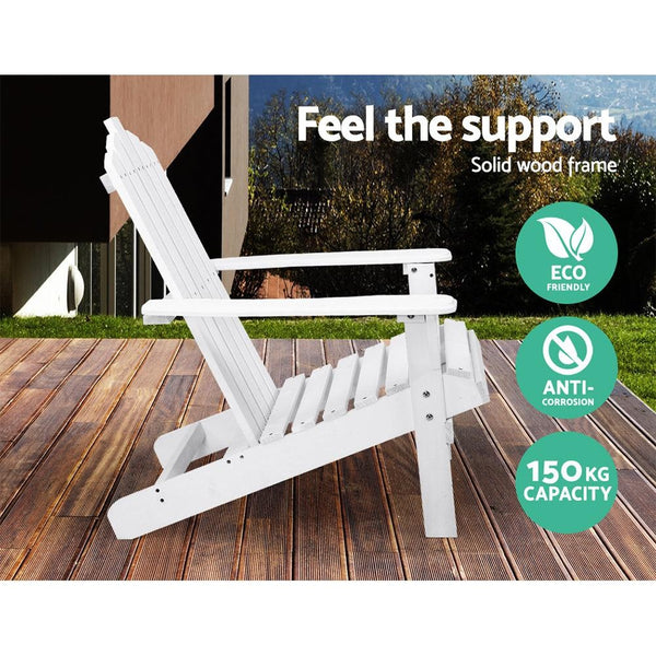 Gardeon Outdoor Sun Lounge Beach Chairs Table Setting Wooden Adirondack Patio - White Deals499