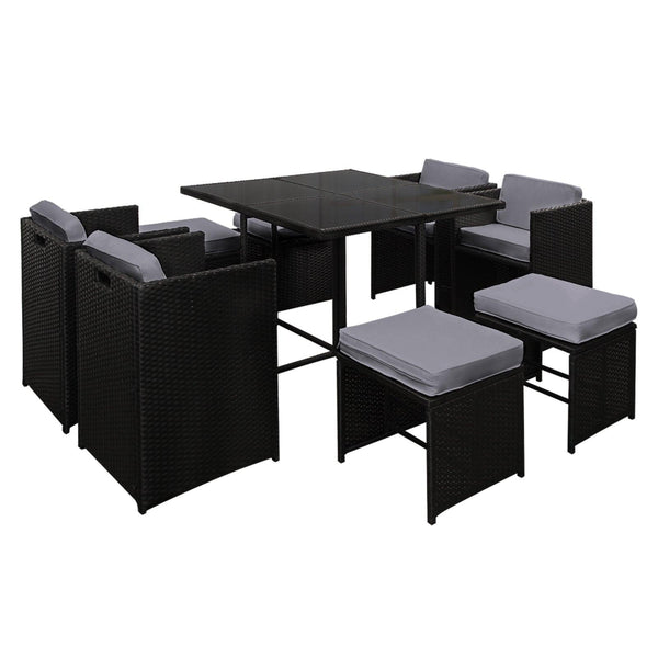 Gardeon 9 Piece Wicker Outdoor Dining Set - Black & Grey Deals499