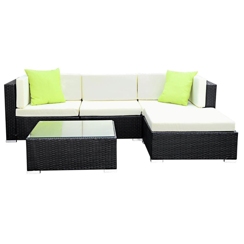 Gardeon 5PC Sofa Set with Storage Cover Outdoor Furniture Wicker Deals499