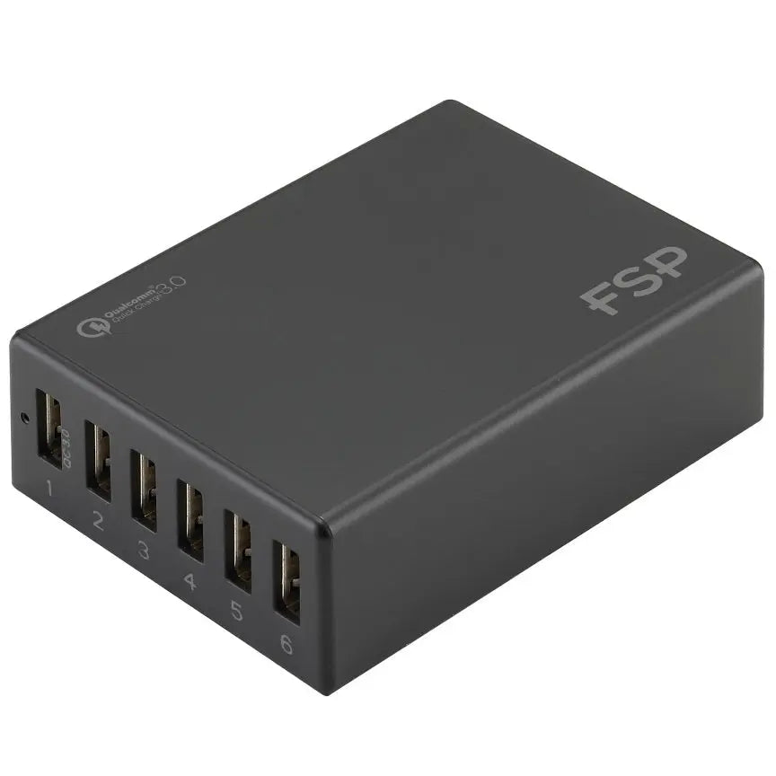 FSP Amport 62 6 ports USB 62W QC 3.0 Black Quick Charger - Charge up to 6 mobile devices/1x Qualcomm Quick Charge QC3.0 Fast Charge(LS) FSP