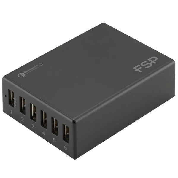FSP Amport 62 6 ports USB 62W QC 3.0 Black Quick Charger - Charge up to 6 mobile devices/1x Qualcomm Quick Charge QC3.0 Fast Charge(LS) FSP