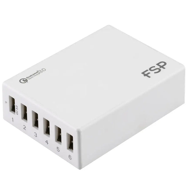 FSP Amport 62 6 ports USB 62W QC 3.0 White Quick Charger - Charge up to 6 mobile devices/1x Qualcomm Quick Charge QC3.0 Fast Charge(LS) FSP