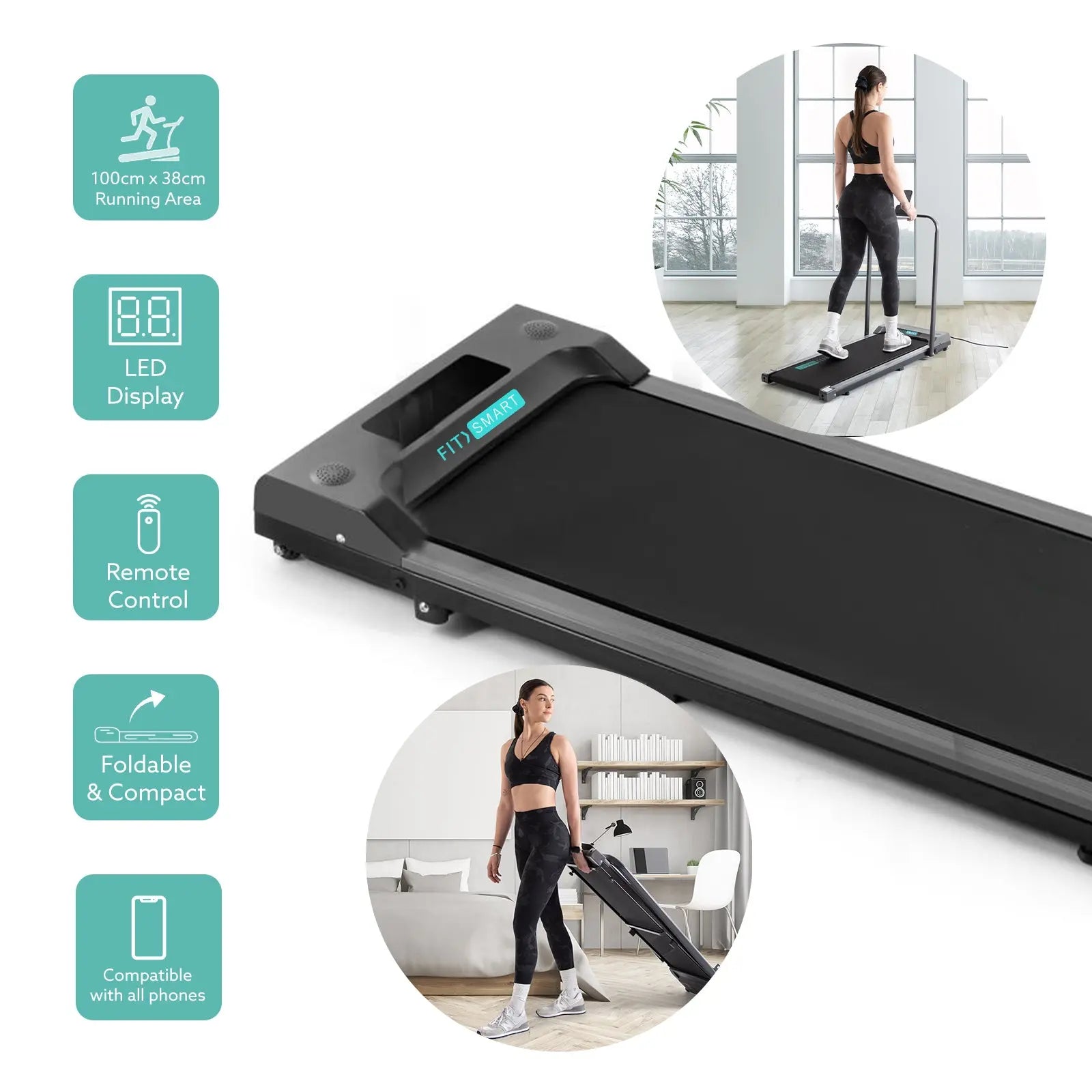FitSmart FX2000 Electric Treadmill Walking Foldable Home Gym Exercise Black Deals499