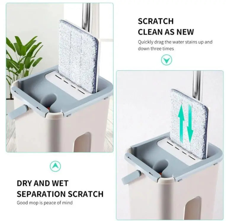 Flat Mop Bucket 360 Rotating Self Wash Cleaning Wet and Dry Pads 3 MOP Heads Set Deals499